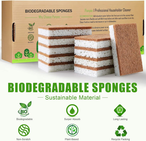 Biodegradable Natural Kitchen Sponge?Eco Friendly Sponges for Dishes,Compostable Cellulose Sponge with Natural Plant Based Coconut Walnut Sustaina...