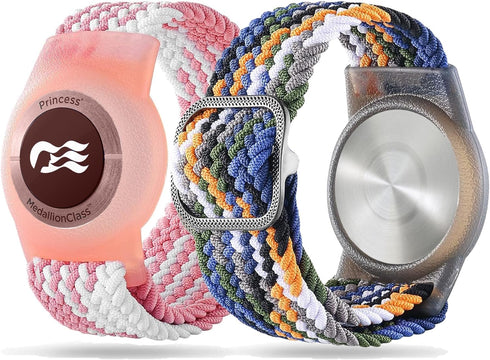 2 Pack Stretchy Nylon Princess Cruise Medallion Holder Watch Band, Adjustable Braided Elastic Men Women Kids for Ocean Princess Medallion Holder A...