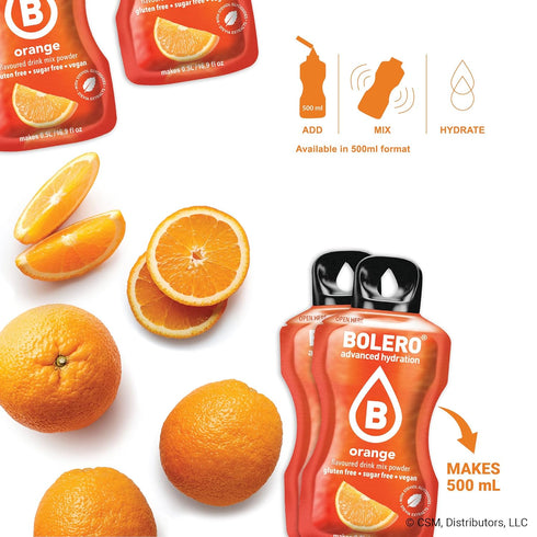 Bolero- Sugar Free Drink Mix Packets Orange Fruit Flavors | Powdered Flavored Water Packets | 36 Small Sachet On The Go Packets...