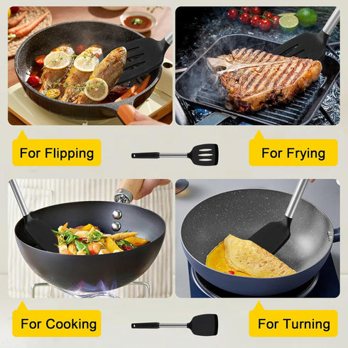 2 pack silicone spatula set,Solid & Slotted spatulas silicone heat resistant,turner spatulas for kitchen use,Rubber Spatulas for Fish, Eggs, Panca...