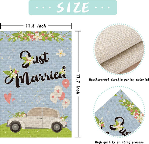 Just Married Garden Flag, Burlap Vertical Double Sided, Wedding / Engagement / Bridal Shower Party Decoration Yard Sign, Welcome to Our Wedding De...