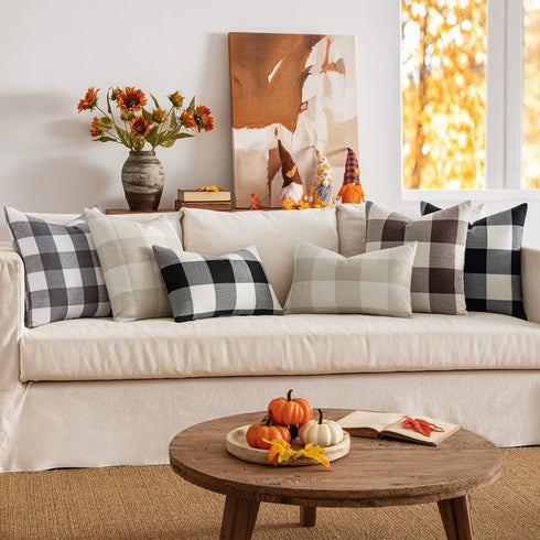 MIULEE Pack of 2 Classic Farmhouse Buffalo Check Plaids Polyester Linen Soft Soild Square Throw Pillow Covers Grey and White Home Decor Outdoor Cu...