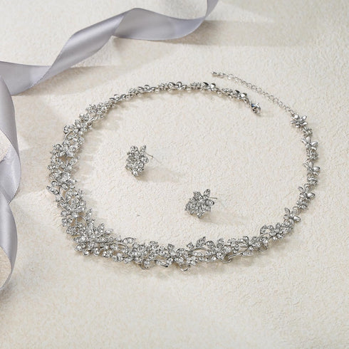 EVER FAITH Bridal Austrian Crystal Jewelry Set, Elegant Cluster Flower Leaf Necklace Earrings Set for Women...
