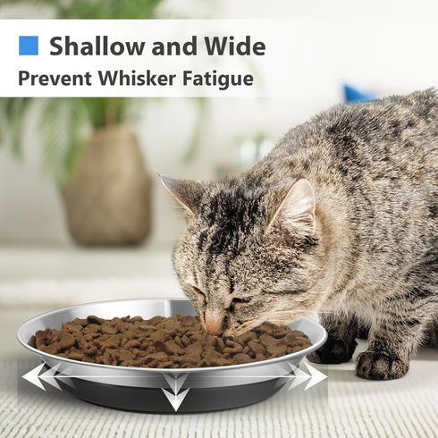 Whisker Fatigue Cat Bowl, SUS304 Stainless Steel Cat Bowls Non-Slip Silicone Bottom for Food and Water for Medium and Large Pets -Set of 2...