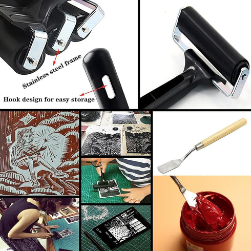 HRJZF Black Printmaking Brayers - Premium Brayer Rollers for Crafting, Hard Rubber Roller Brayers, Vinyl Roller Ink Paint Brush for Wallpapers Sta...