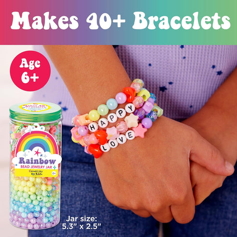 Creativity for Kids Rainbow Bead Jar Jewelry Making Kit: Makes 40+ Friendship Bracelets, DIY Crafts for Girls, Girls Gifts Ages 6-8+, Easter Baske...