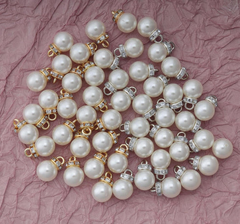 50 Pcs Faux Pearl Beads with Rhinestone Hole Gold Vintage Gold Silver Elegant Kits for Dangle Earrings Necklace Bracelet DIY Jewelry Making Access...