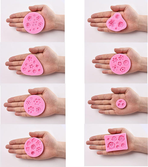 Flower Fondant Cake Molds-8 Pcs-Daisy, Rose, Chrysanthemum and Small Flower Leaf, Candy Silicone Molds for Chocolate Fondant Polymer Clay Soap Cra...