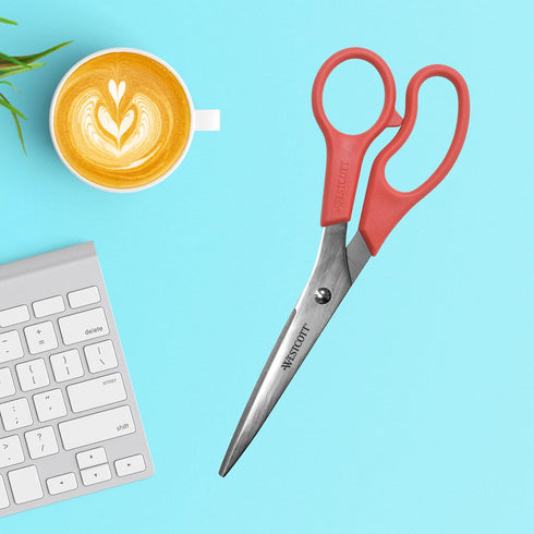Westcott 8" All Purpose Value Stainless Steel Straight Scissors, Red...