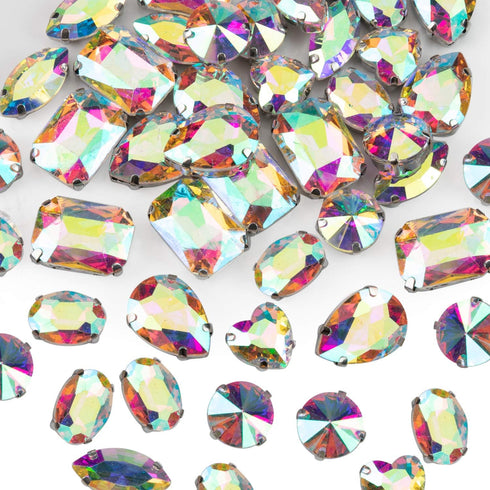 Sew On Rhinestones, Choupee 48PCS Mixed Shapes Sew On Glass Rhinestone Sewing Claw Rhinestone for Craft, Clothes, Garments, Dress, Earring, Belt, ...