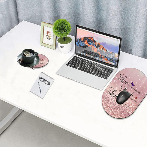 Advanced Texture Fashion Mouse Pad, Glitter Quote Live Laugh Love Non-Slip Rubber Base Gaming Mouse pad, Washable Lycra Surface Mouse Pad Design, ...