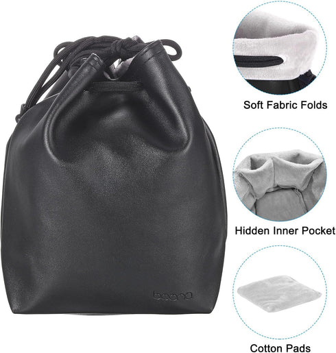 PATIKIL Soft Drawstring Lens Case, Lens Pouch Bag with Cotton Pad 5.91" x 3.94" Thick Fleece Cloth Camera Lens Bag for SLR Lens Water Cups Black...