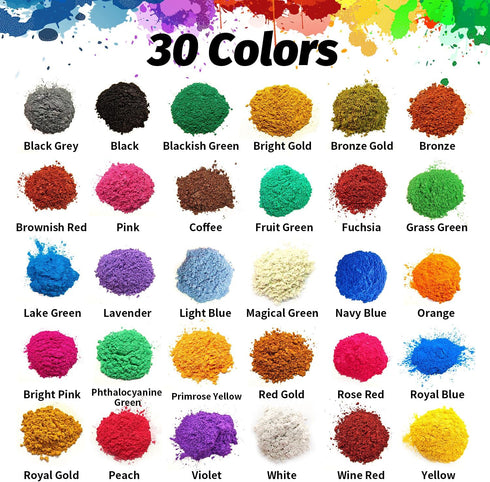 30 Colors Mica Powder, Mica Pigment Powder for Epoxy Resin, Lip Gloss, Eye Shadow, Paint, Dye, Soap Making, Nail Polish, Candle Making, Bath Bombs...