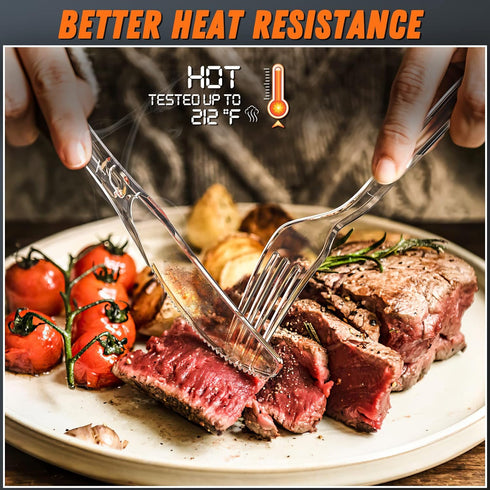 7.5" Clear Plastic Knives Heavy Duty Upgraded Heat Resistant & BPA Free, Solid and Durable Plastic Cutlery, Premium Disposable Knives, for Party S...
