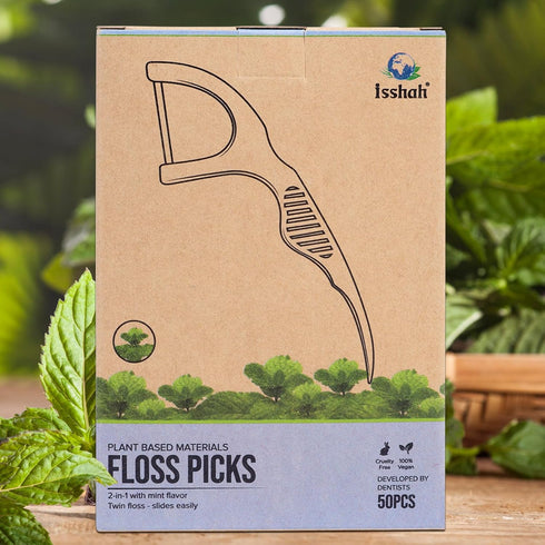Natural Dental Floss Picks (300 Count) - Plant Based, PETA Approved Vegan, Eco Friendly, Sustainable Dental Flossers - Twin Floss (Mint)...