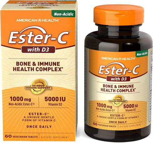 American Health EsterC with D3 Bone Immune Complex Vegetarian Tablets 24Hour Immune Support 1000 mg EsterC 5000 IU Vitamin D3 NonAcidic Vitamin C ...