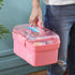 Kinsorcai 11'' Plastic Storage Box with Removable Tray, Multipurpose Organizer and Storage Case for Art Craft and Cosmetic (Pink)...