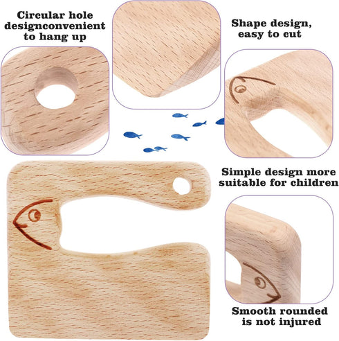 4 Pcs Wooden Kids Knives Cooking Utensils for Kitchen Cooking Children's Safe Knives Kids Cute Kitchen Tools with Rectangle Cutting Board for Cook...