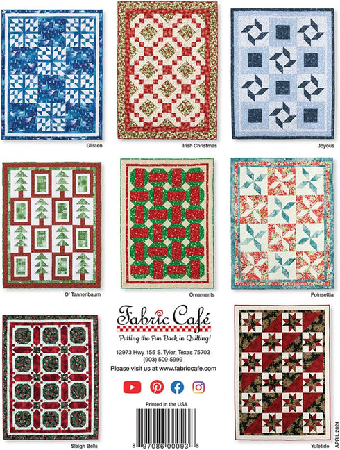 Fabric Cafe Quick Christmas 3-Yard Quilts Pattern - 8 Festive Designs for Lap, Twin, and Queen/King Sizes...