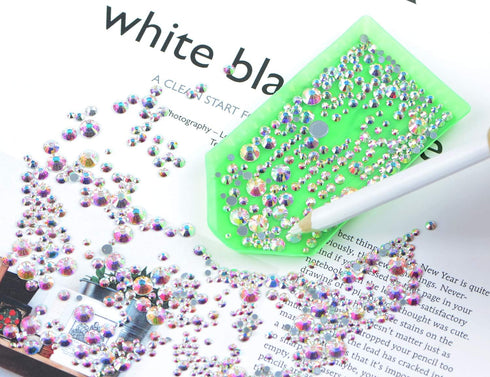 AD Beads 4500 Pieces Hotfix Rhinestones Flat Back 6 Sizes (2-6 mm) Crystal Round Glass Gems with Tweezers and Picking Rhinestones Pen or Crafts Na...