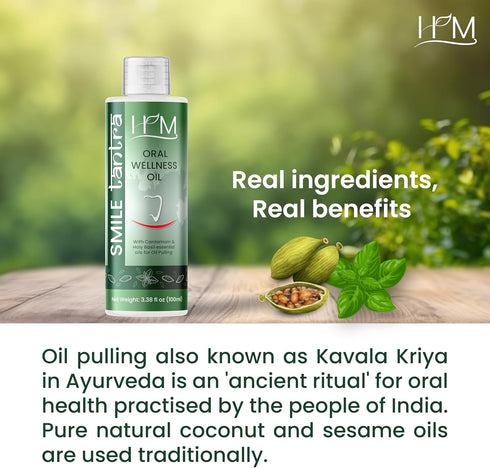 Oil Pulling with Cardamom & Holy Basil Essential Oils for Oral Health, Healthy Teeth & Gums, Alcohol Free Mouthwash, Teeth Whitening, for Dry Mout...