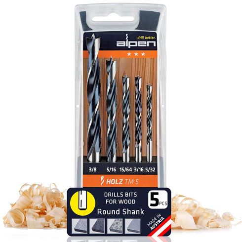 5 pcs Wood Drill Bit Set metric for Hard and Soft Wood - Extra Sharp Edges for Precise Holes and Effortless Drilling - Durable Drill Bit Kit for F...
