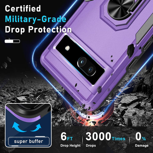 for Google Pixel 7a Case with Screen Protector + Camera Lens Protector,Heavy Duty Shockproof Full Body Protective Phone Cover Built in Rotatable M...