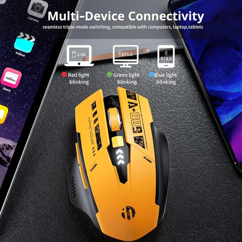 Bluetooth Mouse,Rechargeable Wireless Mouse with Tri-Mode (BT 5.0/4.0+2.4GHz), Visible Battery Level, Ergonomic Design Silent Wireless Mouse for L...