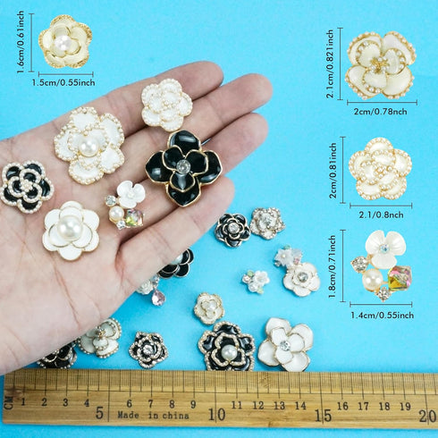 21Pcs Rhinestone Pearl Embellishments Mixed Colors Flower Imitation Pearl Alloy Flatback Cabochons Accessories Set for DIY Jewelry Making...
