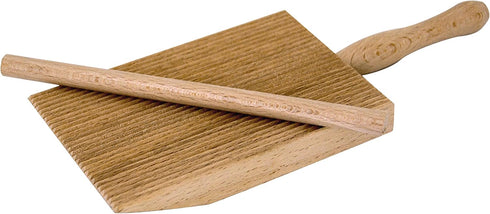 Tredoni Professional Gnocchi/Garganelli Wood Paddle Slanted Ridge Board Pasta Maker + Stick, 3.6x5" (9x12.5 cm)...
