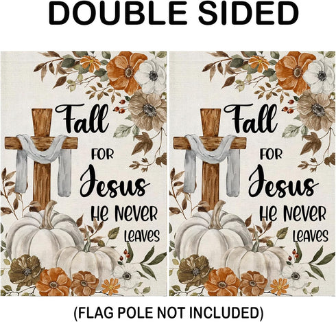 Fall Cross Garden Flags for Outside Decorations, Religious Cross Fall for Jesus with Pumpkins Maple Leaves Small Yard Flag, Harvest Autumn Thanksg...