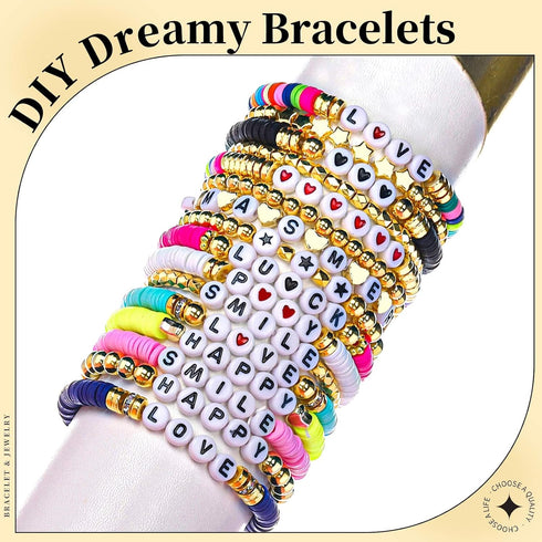 LEOBRO Letter Beads for Bracelets Making Kit, Letter Beads, Alphabet Bead Friendship Bracelet Kit, Bracelet Beads for Jewelry Making, with Gold Be...