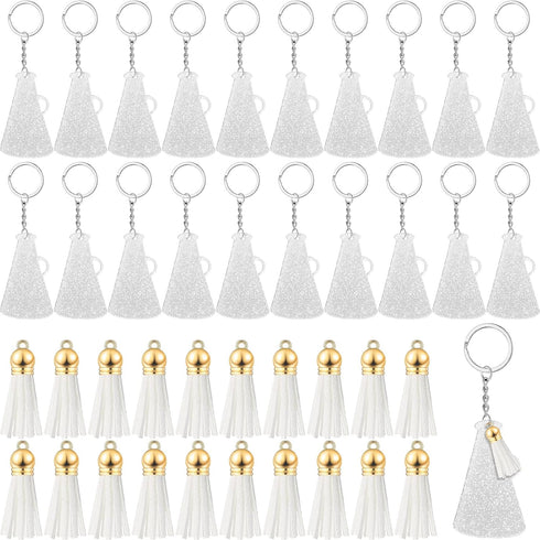 Cunno 20 Sets Cheer Gifts Bulk for Team Cheer Megaphone Keychains with Tassel Cheerleader Gifts Cheerleading Party Favors(Glittery Silver, White)...