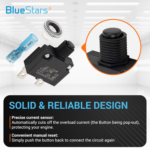 BlueStars 5 Packs 12Amp Thermal Circuit Breaker 125/250V AC 32V DC - Overload Protector with Push Button Manual Reset, Quick Connect Terminals, Wa...