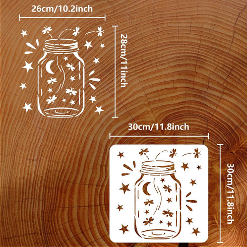 FINGERINSPIRE Jar of Fireflies Painting Stencil 11.8x11.8 inch Hollow Out Jar Bottle Pattern Drawing Stencil Reusable Plastic Star Moon Craft Sten...