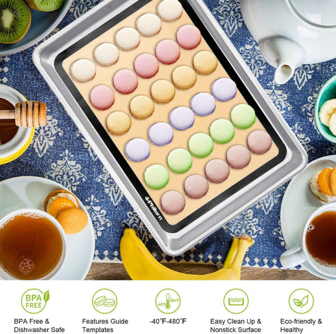 PHILORN Silicone Baking Mat Set, 16.5" x 11.42" Macaron Baking Mat, Non-Stick Baking Mat with Baking Tools, 2 Pack Food Safe Baking Silicone Mat, ...