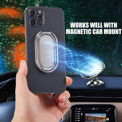 Phone Ring Holder Finger Kickstand Foldable Cellphone Back Stand 360° Rotation Metal Ring Grip Holder for Magnetic Car Mount Compatible with iPhon...