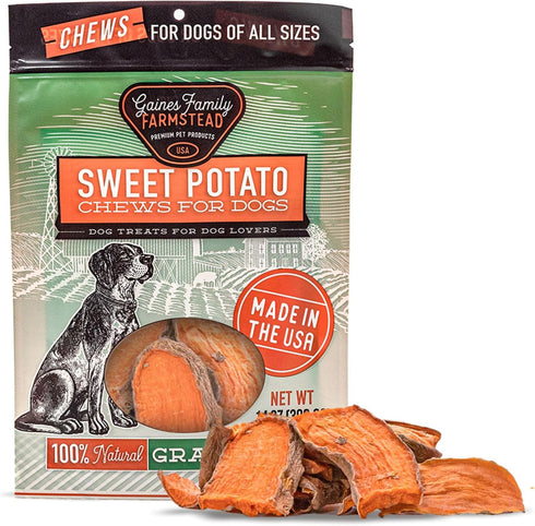 Gaines Family Farmstead Sweet Potato Chews, Dog Treats Made in The USA, High in Fiber, Grain Free, No Preservatives, Vegetarian Alternative to Raw...