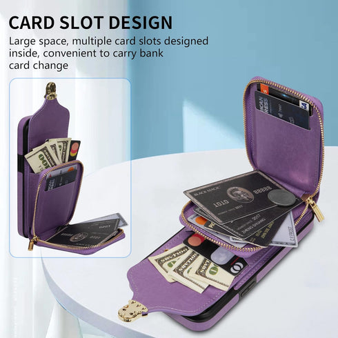 Compatible with iPhone 14 Plus 6.7 inch Wallet Case Crossbody Strap Leather Zipper Credit Card Holder Clasp Cell Accessories Phone Cover for i-Pho...