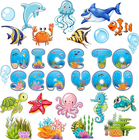 72 PCS Sea Life Paper Cutouts Under Sea Classroom Decorations Summer Ocean Bulletin Board Decor Tropical Fish Cutouts for School Classroom Bulleti...