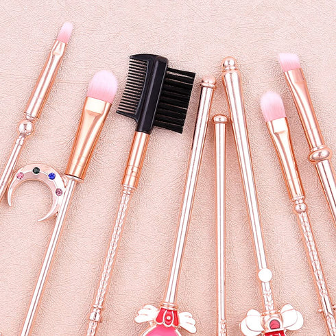 Sailor Moon Makeup Brushes Set - 8Pcs Anime Pink Metal Magic Wand Handle Makeup Brushes Professional is Great Gift for Fans, Girlfriend...