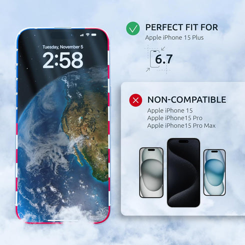 iPhone 15 Plus Screen Protector - iPhone 15 Plus Tempered Glass Screen Protector (2 Pack) - USA Flag & Black Frame - 9H Hardness Full Coverage - O...