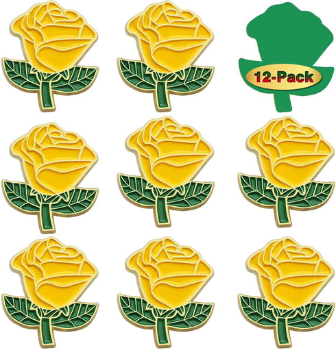 12/50/100Pcs Yellow Rose Pins Bulk 1.2“ -Valentine's Day Flower Enamel Lapel Pin Brooch Badge Gifts For Men Women Clothes Bags Hats...