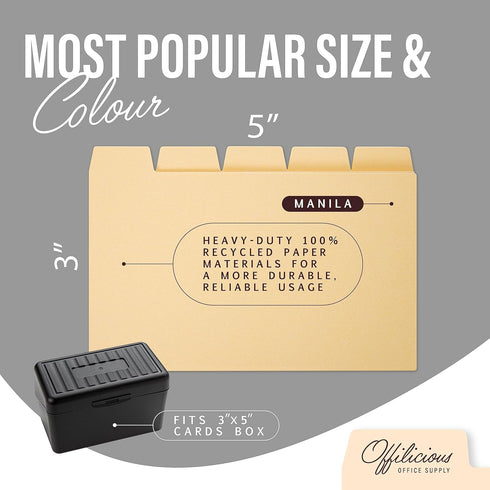 25 Manila Index Card Box Dividers 3x5" - Index Card Dividers with Tabs & 108 Easy-Read Stickers, Index Card Monthly Dividers, Recipe Guides, Greet...