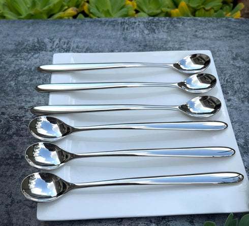 6 Piece Set Long Handle Spoon 8.5 inch Ice Tea Spoon Premium 18/10 Stainless Steel (SUS 304#) for Mixing, Cocktail Stirring, Tea, Coffee, Milkshak...