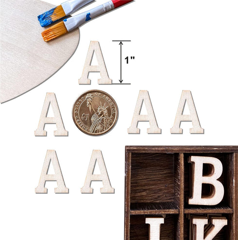 270 Pieces 1 Inch Wood Alphabet Letters Wooden Numbers Mini Blank Symbols Unfinished Heart Star Paw with Rustic Storage Tray for Home Decor Spelli...