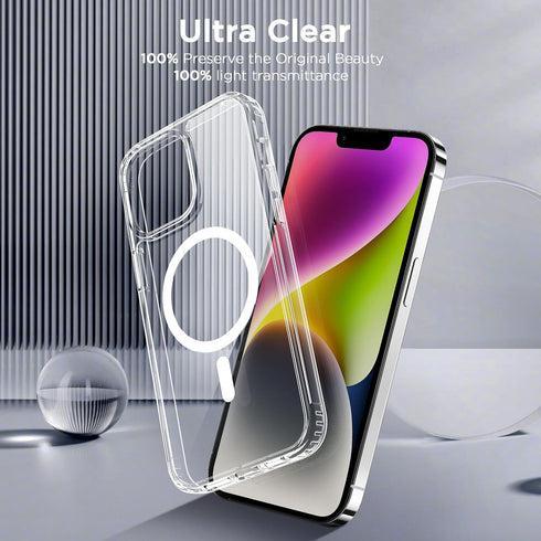 CACOE Magnetic Case for iPhone 13 & iPhone 14 6.1 inch-Compatible with MagSafe & Magnetic Car Phone Mount,Not Yellowing Anti-Scratch (Clear)...