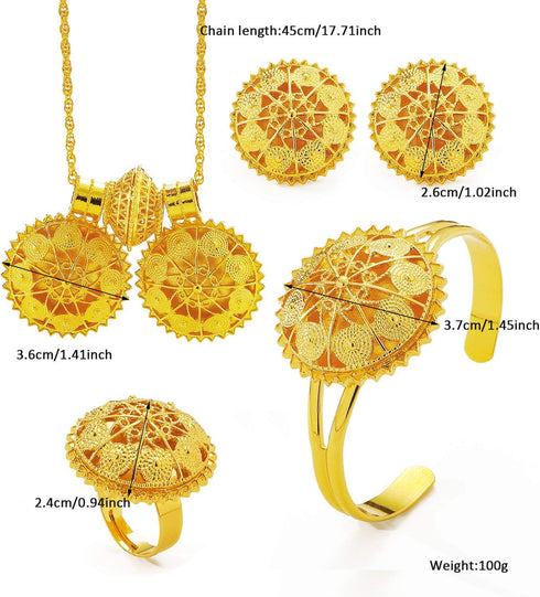 Ethlyn 4Pcs 18K Gold Plated Ethiopian Jewelry Sets Necklace Eritrean/Habesha Bride Wedding Gifts...