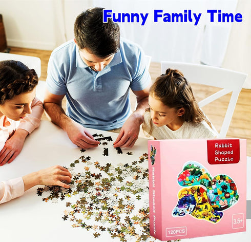 Puzzles for Kids Ages 4-6-8,120 Piece Jigsaw Puzzles Rabbit Shaped Learning Educational Toys Gifts for Boys Girl Age 4 5 6 8 Birthday Party Favors...