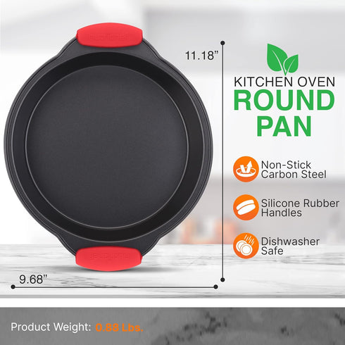 NutriChef Non Stick Round Cake Pan, Kitchen Essential Metal Bakeware with Silicone Handles, Durable, Easy-to-Clean, Dishwasher Safe, PFOA, PFOS, P...